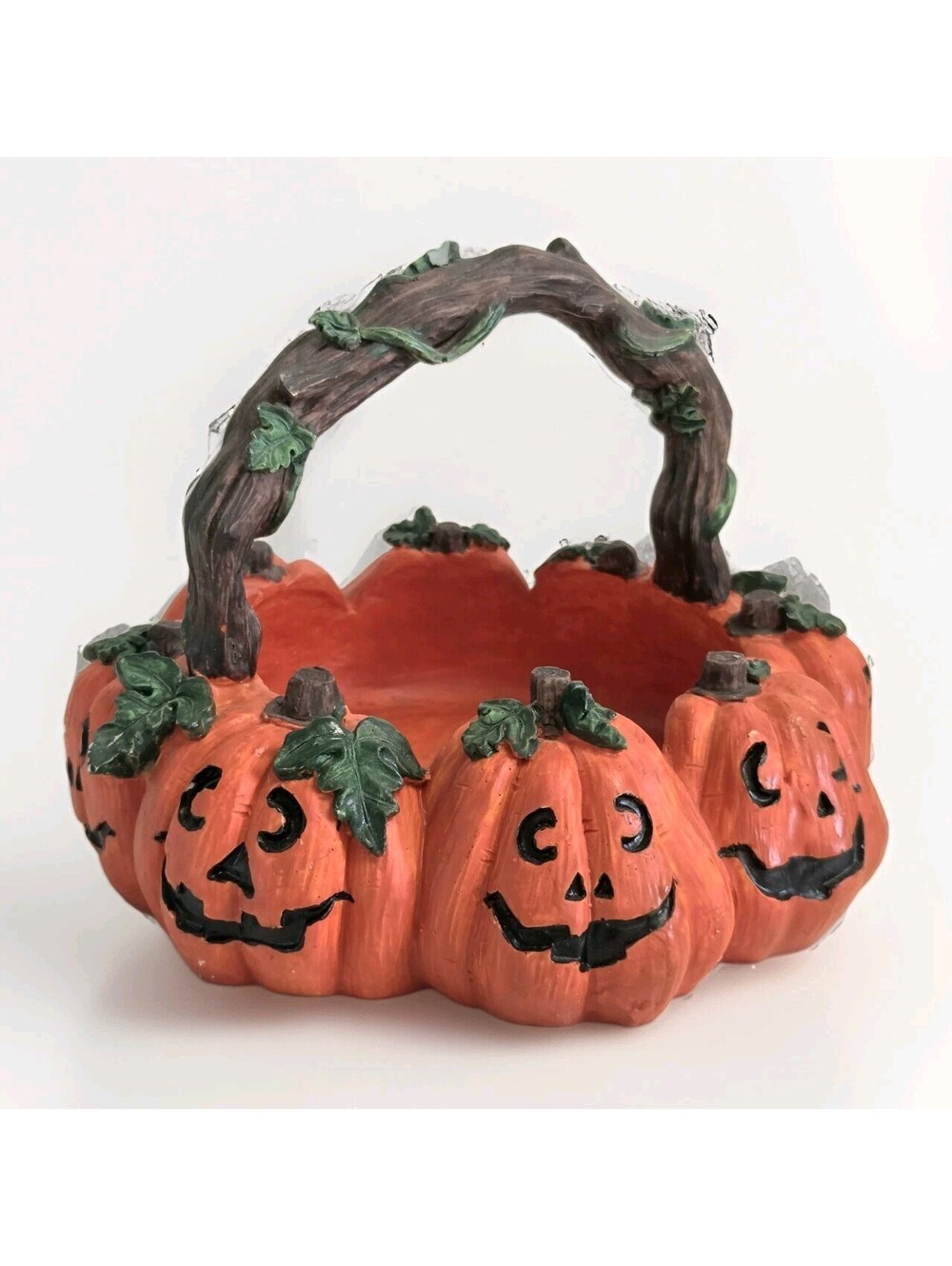 Vintage Halloween Jack O Lantern Pumpkin Vines Candy Dish Basket